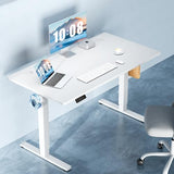DUMOS 40 Inch Electric Standing Desk Height Adjustable, Sit to Stand Up Computer Workstations Work PC Table Home Office Study Writing Gaming Desks with Memory Presets for Walking Pad, Bedroom, White DUMOS