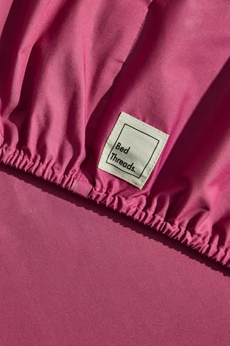 Bed Threads - Cotton Fitted Sheet - Organic Cotton Percale - 200TC - Luxury Organic Bedding - Breathable & Ultra-Crisp - Single Fitted Sheet Only - Machine Washable - Queen - Berry Bed Threads
