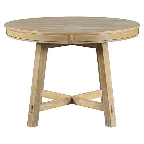 Ball & Cast Farmhouse Extendable Dining Table for 4-6, 42"-58" Extendable Kitchen-Table with a 16" Leaf, Round Ellipse Retro Wood Dining Room-Table w/Removable Leaves,Space Saving, Natural Ball & Cast