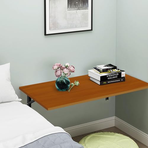 RêveLife 31.5 Inch Wall Mounted Folding Table Solid Pine Wood Floating Desk Industrial Rustic Workbench Heavy Duty Drop-Leaf Table Computer Bar Dining Table for Laundry Room Small Space Office, Brown RêveLife