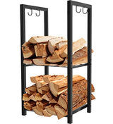 Koutemie 2 Tiers Small Firewood Log Storage Rack Holder for Indoor Fireplace or Outdoor Patio, Black Koutemie