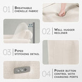 Lexicon Modern Power Recliner Chair with One-Touch Control and Charging Ports, Chenille Home Theater Seating, Wall-Hugger Reclining Chair for Living Room/Bedroom/Office, Easy Assembly, Beige