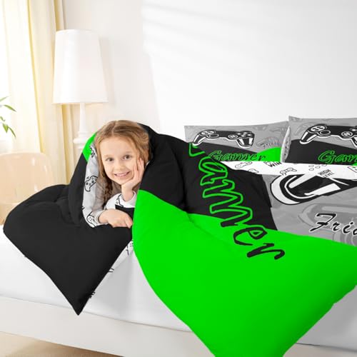Feelyou Gamer Comforter Set Gaming Bedding Set for Teens Boys Video Game Decor Comforter Game Controller Quilted Duvet Set 1 Comforter with 2 Pillowcases Full Green Feelyou