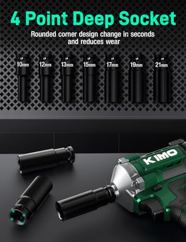 KIMO Cordless Impact Wrench 1/2" with 814N.M Max Torque, 3000 RPM, 20V Electric Impact Wrench with 1 Hour Fast Charger & 3.0 Lion Battery, Variable Speeds, 1/2 Impact Gun for Car Home - WoodArtSupply