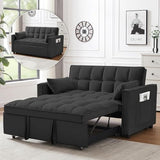 tiramisubest Sleeper Sofa Bed,55'' Convertible Pull Out Couch with Side Pockets,Velvet Fabric Loveseat Sleeper Sofa with Adjustable Backrest for Living Room,Apartment(Black) tiramisubest