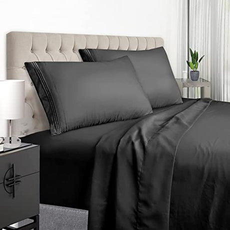 EaseHome Full Size Sheets - Extra Soft Full Sheets with 18-inch Deep Pocket, Premium Bedding Collection - Extra Soft Breathable Wrinkle Fade Stain Resistant Hypoallergenic - 4 Piece (Full, Black) EaseHome