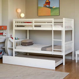 PVWIIK Twin Over Twin Bunk Bed with Trundle and Convertible to Two Beds,Wood Bed Frame w/Safety Guardrail for Dorm,Bedroom,Guest Room,No Box Spring Needed,White PVWIIK