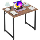 PayLessHere 32 inch Computer Desk,Office Desk with Metal Frame,Modern Simple Style for Home Office Study,Writing for Small Space,Brown PayLessHere