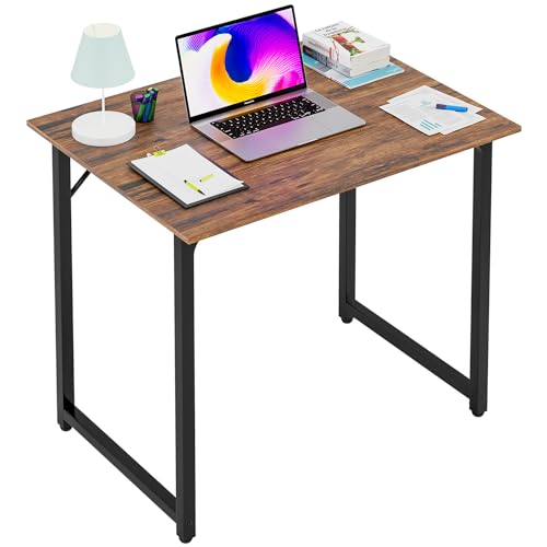 PayLessHere 32 inch Computer Desk,Office Desk with Metal Frame,Modern Simple Style for Home Office Study,Writing for Small Space,Brown - WoodArtSupply