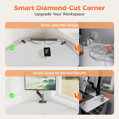 Mericonia 66 inch Large Corner Gaming Desk, Simple L Shaped Desk with CPU Stand & Hooks, Computer Desk for Home, Bedroom & Office Workspace, White Mericonia