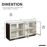 LUXOAK Sideboard Buffet Cabinet with Storage,64" Kitchen Sideboard with LED Light,Modern Wood Glass-Buffet Cabinet for Dinning Room,Kitchen,Hallway,and Living Room,White&Grey LUXOAK