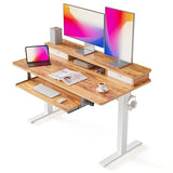 FEZIBO 48×24 Inchs, Adjustable Standing Desk - Whole-Piece Design with Drawers, Keyboard Tray & Storage Shelf, Light Rustic Top FEZIBO