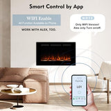 36" WiFi Smart Recessed Electric Fireplace Insert, 5 Flame Settings, Log Set or Crystal Options, Temperature Control by Touch Panel & Remote & App, 750/ 1500W Heater, Compatible with Alexa Masarflame