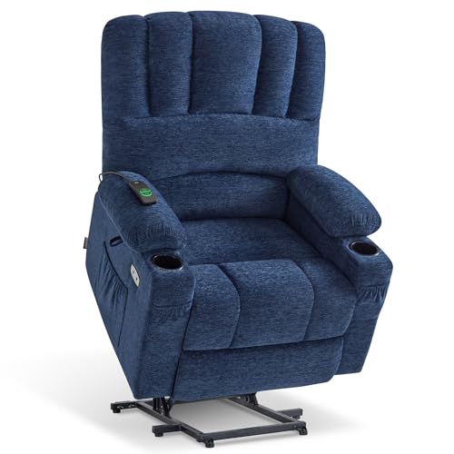 MCombo Power Lift Recliner Chair for Elderly, Lift Chair with Heat and Massage, USB &Type C Ports, Cup Holders, Fabric 7095 (Medium, Navy Blue)
