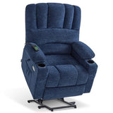 MCombo Power Lift Recliner Chair for Elderly, Lift Chair with Heat and Massage, USB &Type C Ports, Cup Holders, Fabric 7095 (Medium, Navy Blue)