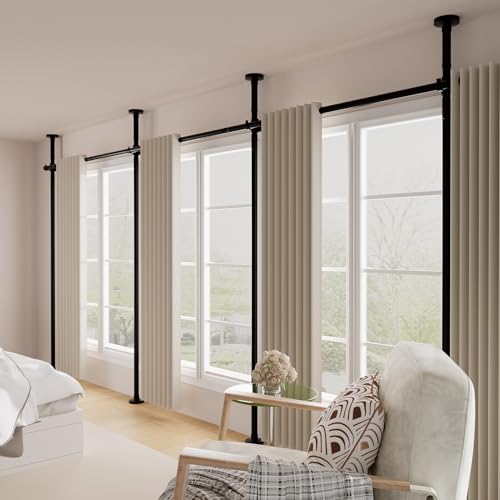 Room Divider for Room Separation，No Drilling Curtain Rod Wall Divider Metal Rod, 4-10ft(H) 28-140inch(W) Adjustable, Heavy Duty Partition Space Separator Freestanding Tension Curtain Stand (Black) Toyear