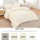 ANGIYUIN 3 Pieces Cream Fluffy Girls Duvet Cover Set Twin Beige Faux Fur Stripe Comforter Cover Luxury Fuzzy Bedding Cover Set for Kids Teens 1 Duvet Cover with 2 Pillowcases(Cream Twin) ANGIYUIN