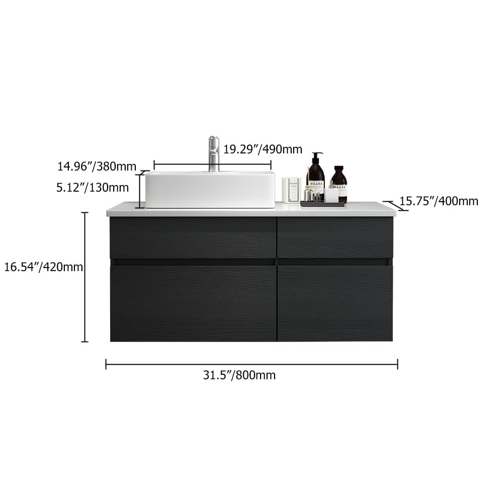 Weibath 31'' Bathroom Vanity Floating Bathroom Sink Cabinet with Ceramic Vessel Sink Black & White Wall Mounted Floating Vanity Weibath