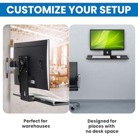 Mount-It! Monitor and Keyboard Wall Mount with VESA Keyboard Tray | Adjustable Computer Wall Desk with Mouse Platform | Space-Saving Ergonomic Stand-Up Workstation for Home Office | Fits 75x75, 100x100 VESA Mounts Mount-It!