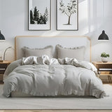 Simple&Opulence 100% Linen Duvet Cover Set, Natural French Flax Light Grey Ruffle Duvet Cover Twin Size, Breathable Comfy Linen Bedding Comforter Cover with 1 Pillowcase (Light Grey, 68" x 86") Simple&Opulence