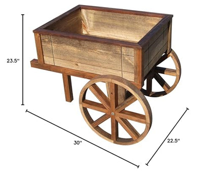 SamsGazebos English Cottage Garden Wood Flower Cart Planter, Brown