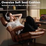 High Back Executive Office Chair with Comfortable Deep Seat,Brown PU Leather Modern Office Chair,Ergonomic Big and Tall Computer Desk Chair with Lumbar Support(Light Brown) weaxty W