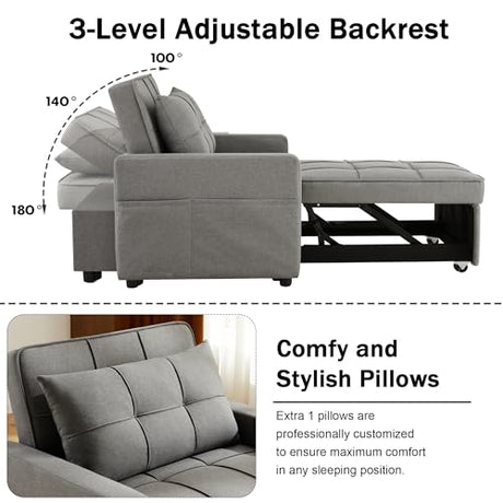 Yosonch Sofa Bed Chair Convertible ，Sleeper Sofa with Pull-Out Bed ，3-in-1 Futon Couch with Reclining Backrest and Side Pocket (Dark Grey, 35.6‘) Yosonch