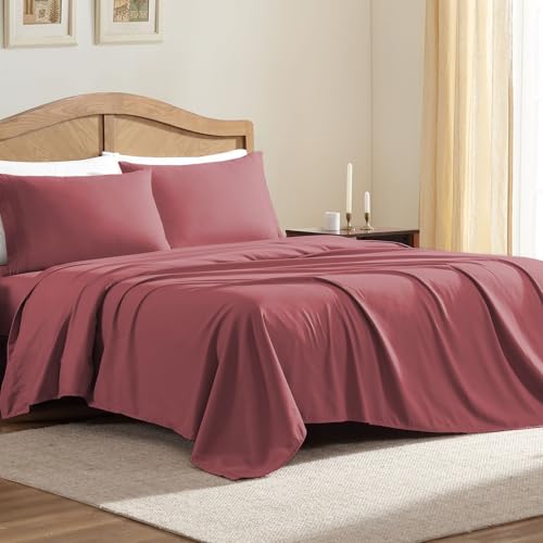ClevaHome Sheet Set Queen Size, 4-Piece Bedding, Lightweight & Super Soft Easy Care Microfiber– Shrinkage & Fade Resistant Bedding Set with 14'' Deep Pockets (Dusty Rose) Cleva