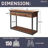 Claremont 43-Inch Solid Wood Console Table with Drawers and Lower Shelf – Rustic Industrial Entryway, Sofa, or TV Table with Acacia Wood Top and Black Metal Frame by Alaterre Furniture (Dark Brown) Alaterre Furniture