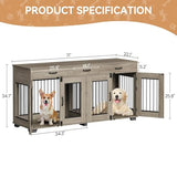 71''Wooden Dog Crate Furniture for 2 Dogs, XXL Indoor Double Dog Kennel with 3 Storage Drawers and Removable Divider, Wooden Double Doors, Large Dog Crate TV Stand End Table, Gray GarveeTech
