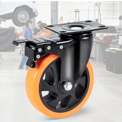 VEVOR Caster Wheels, 5-inch Swivel Plate Casters, Set of 4, with Security A/B Locking No Noise PVC Wheels, Heavy Duty 1800 lbs Load Capacity, Non-Marking Wheels for Cart Furniture Workbench VEVOR
