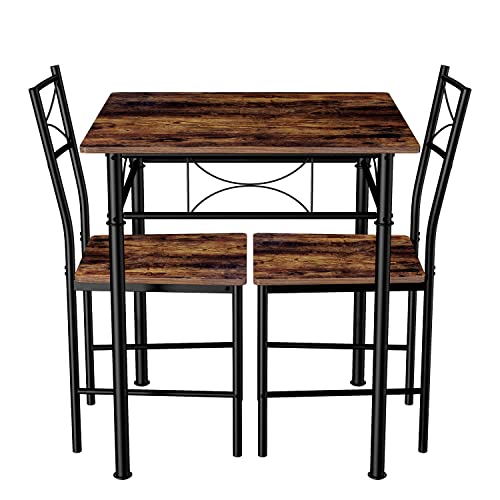 JOIN IRON 3-Piece Kitchen Dining Room Table Set for Small Spaces，Iron Wood Square Table with 2 Chairs for Kitchen Dining Room Furniture JOIN IRON