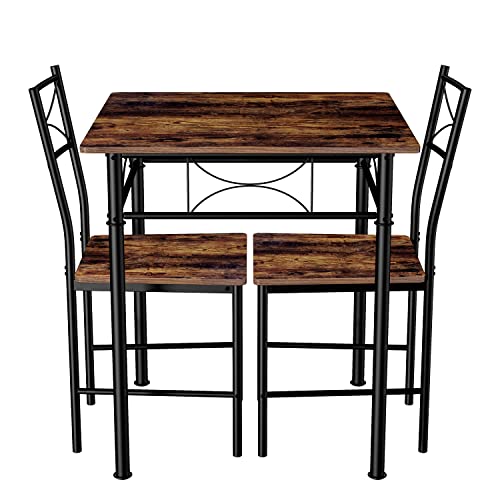 JOIN IRON 3-Piece Kitchen Dining Room Table Set for Small Spaces，Iron Wood Square Table with 2 Chairs for Kitchen Dining Room Furniture - WoodArtSupply