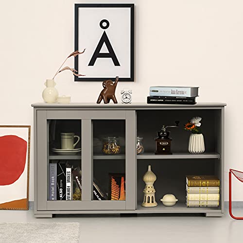 Giantex Buffet Sideboard, Wood Credenza with Sliding Doors, Storage Cabinet with Adjustable Shelf, Modern Console Table, Kitchen Cupboard, Buffet Pantry, Living Room Dining Room Furniture (Gr - WoodArtSupply