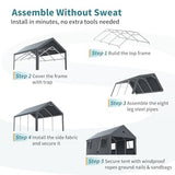 10x16FT Heavy Duty Carport Canopy,Extra Large Portable Car Tent Garage with Roll-up Windows and All-Season Tarp Cover,Removable Roof&Side Wall for Car, SUV,Boats&Truck Shelter Logic Storage Sannwsg