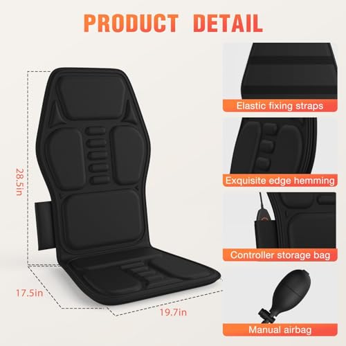 KNONNETD Back Massager for Chair, Massage Seat Cushion with Heat, Lumbar Traction, 6 Vibrating Motors Massager Chair Pad for Full Body Pain Relief, and Home Use KNONNETD