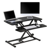 Realspace® P10 Pneumatic Standing Desk Riser Converter with Keyboard Tray, 20"H x 31-1/2"W x 25"D, Black Realspace
