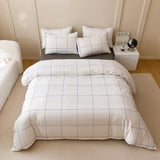 Forxiexie White Plaid Comforter Set California King White Bedding Comforter Sets Modern White Checker Bedding Set Cal King Soft Big Grid Quilt White and Blue Blankets Blue Lines Minimalist Bedding Forxiexie