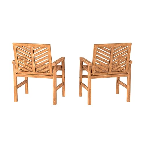 Walker Edison 2 Piece Outdoor Patio Chevron Wood Chair Set All Weather Backyard Conversation Garden Poolside Balcony, Set of 2, Brown - WoodArtSupply