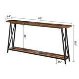 MAHANCRIS Console Table, 63" Industrial Entryway Table, Extra Long Sofa Table Behind Couch, X-Shaped Support, for Entryway, Hallway, Living Room, Rustic Brown CTHR4801Z MAHANCRIS