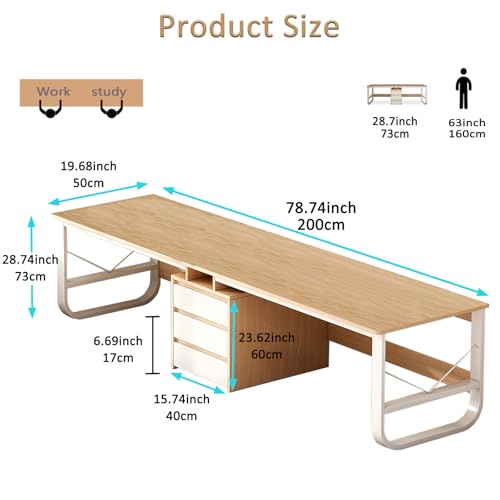 Two Person Office Desk with 3 File Drawers, Large Double Study Writing Table Workstation, Industrial Wood Work Dual Computer Table for Home Office,White 79″ - WoodArtSupply