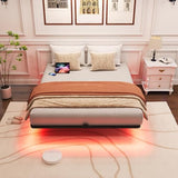 FSJianYi Queen Size Floating Bed Frame with LED Lights & Charging Station - Modern Sturdy Metal Platform Bed, Mattress Gaskets, Noise-Free, No Box Spring Needed, Quick Easy Assembly FSJianYi
