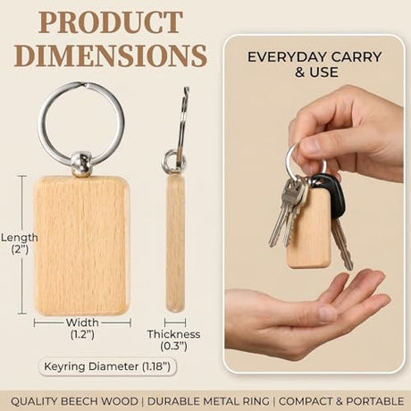 WRINGKIT 50 Pieces Wood Keychain Blank, Unfinished Laser Engraving Blanks with Key Rings, Rectangular Keychain Ring Tag Wood Sign Bulk for DIY, Crafts Gift, Pet Tags WRINGKIT