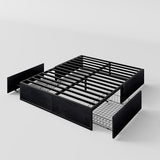 SHA CERLIN Queen Platform Bed Frame with 2 Large Storage Drawers - Heavy Duty Metal & Rustic Wood, Noise-Free, No Box Spring Needed, Black SHA CERLIN