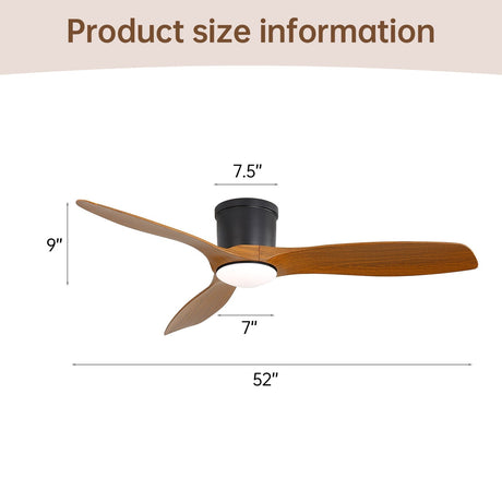Smart Ceiling Fan With Remote Control, 3 Blades, Dimmable LED Light, Reversible DC Motor - Black HouseOfZazla