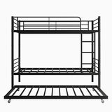 Bellemave Metal Bunk Bed with Trundle, Twin Over Twin Bunk with Guardrail and Ladder for Kids/Teenagers, Adults, No Box Spring Needed, Black with Ladder Bellemave