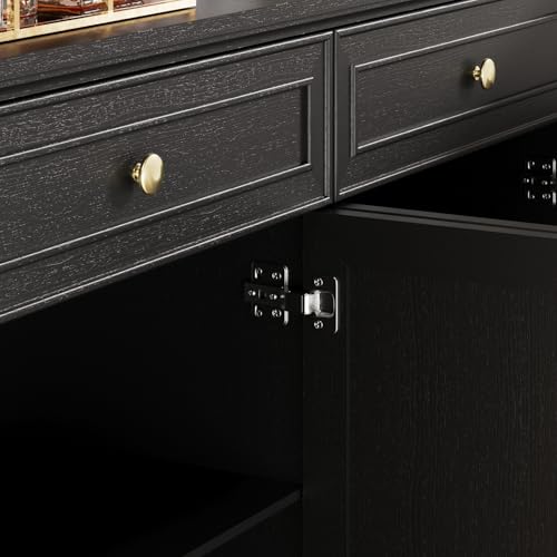 PROXRACER 47.6" Buffet Sideboard with 2 Drawers and 4 Doors, Wooden Kitchen Storage Cabinet with Adjustable Shelves, Rustic Top Console Table for Dining Room, Kitchen, or Entryway,Black PROXRACER