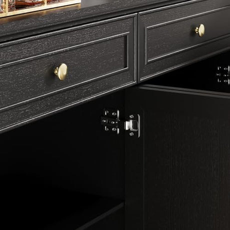 PROXRACER 47.6" Buffet Sideboard with 2 Drawers and 4 Doors, Wooden Kitchen Storage Cabinet with Adjustable Shelves, Rustic Top Console Table for Dining Room, Kitchen, or Entryway,Black PROXRACER