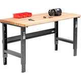 Global Industrial Adjustable Height Workbench C-Channel Leg, 2000 Lbs Capacity, 60" W x 30" D, 1-3/4" Maple Top Safety Edge, Black Frame, Industrial Workbench Global Industrial