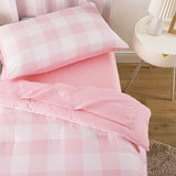 Wake In Cloud - Gingham Toddler Bedding Set for Girls Boys, Cute Plaid Buffalo Check, 4 Pieces Soft Crib Bed Set Including Comforter, Sheets and Pillowcase, Pink Wake In Cloud